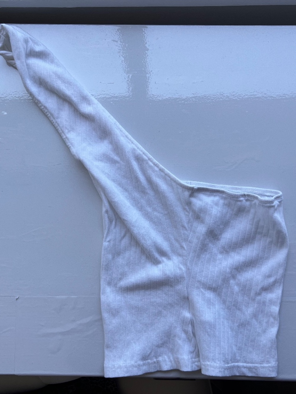 White Ribbed One-Shoulder Strap Top